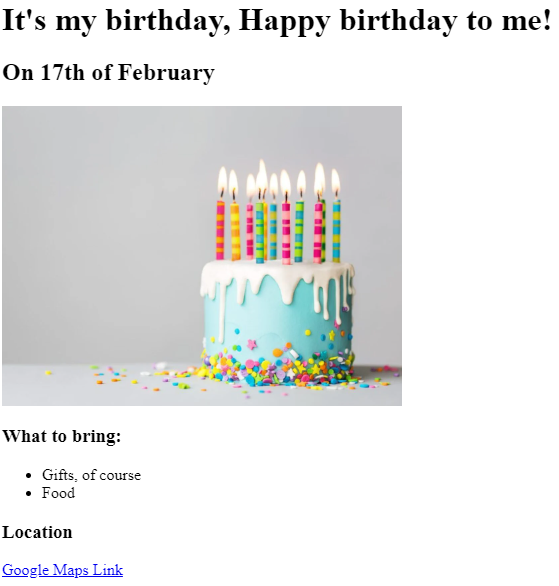 An image of my birthday invitation website